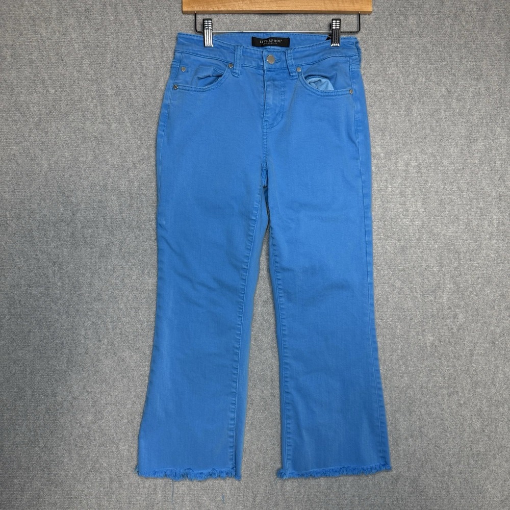 Liverpool Los Angeles Jeans Size 2/26 Electric Blue Hannah Crop Flare Frayed End